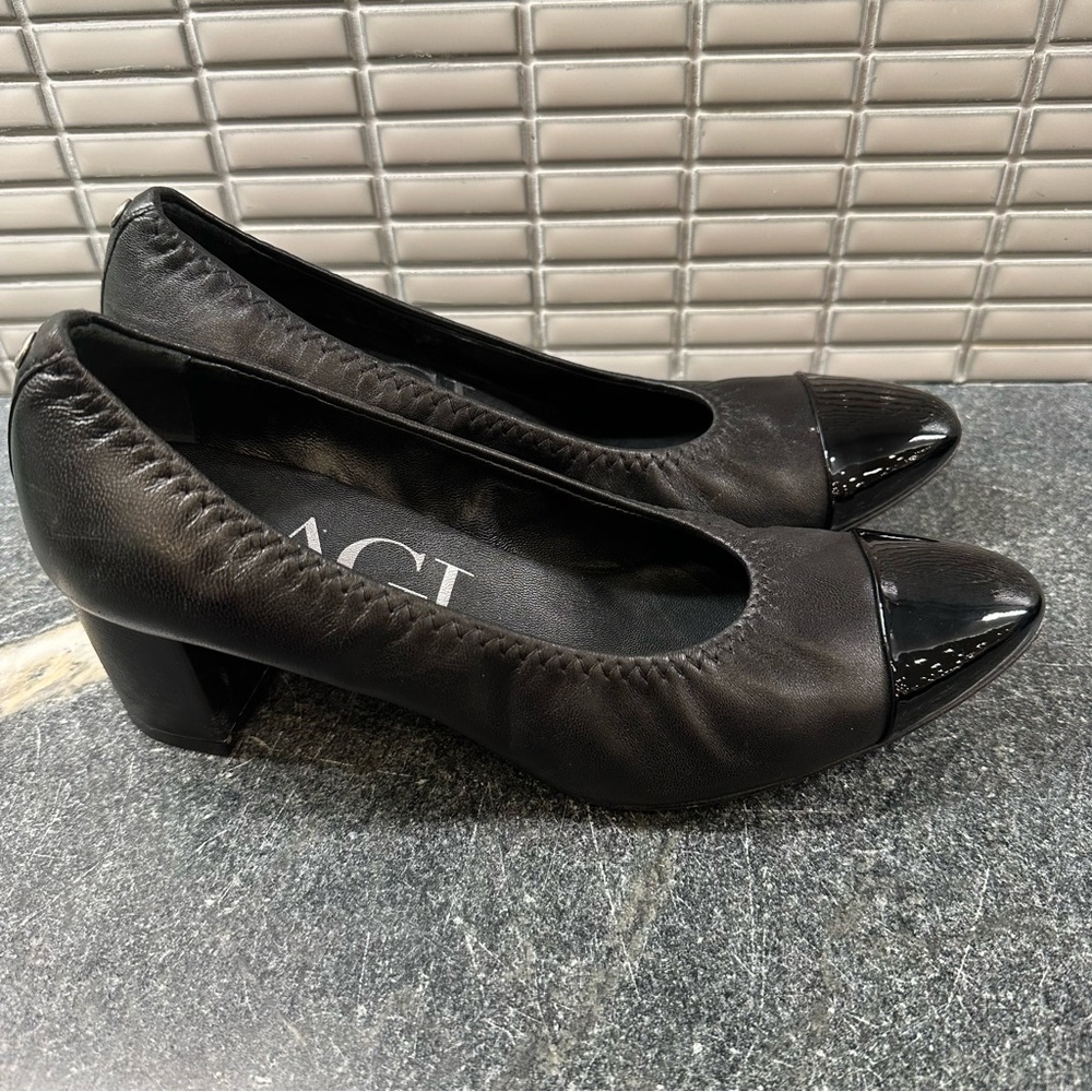 AGL ATTILIO GIUSTI LEOMBRUNI Cap Toe Pump Heel Shoes Black Leather 37